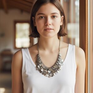 Vintage Gold Tone and Silver Glitter Bib Necklace